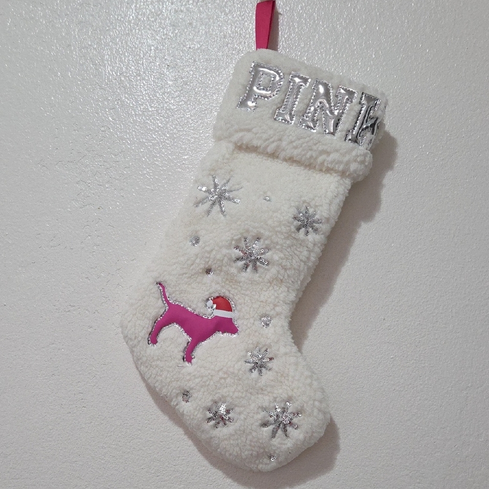 Victoria's Secret Pink and Silver Holiday Stocking